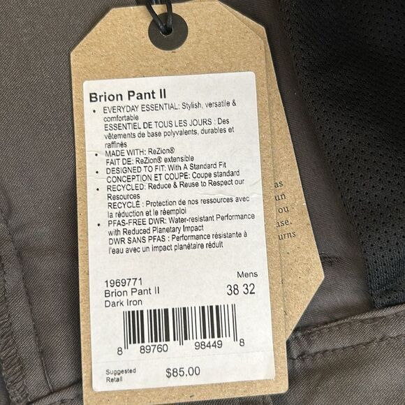 prAna® Brion Pants II – Trousers for Men, Dark Iron, size 38 x 32, NWT - Picture 10 of 12